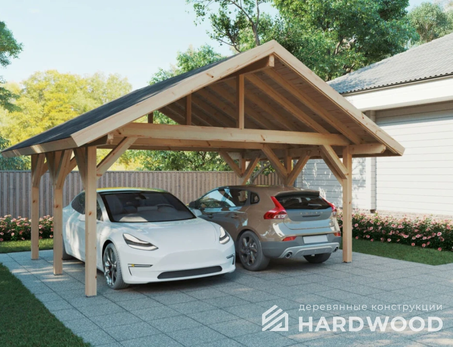 Навес для 2 авто из дерева №133 - фото 960