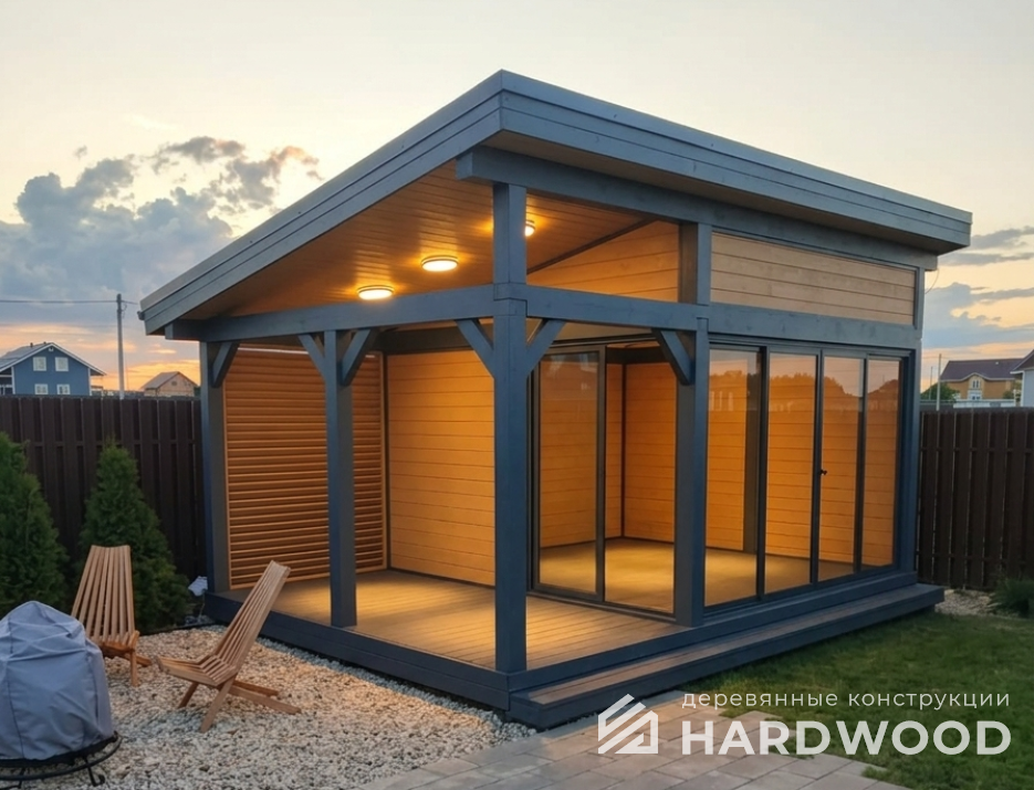 Серая беседка для дачи из дерева №101 - фото 2295